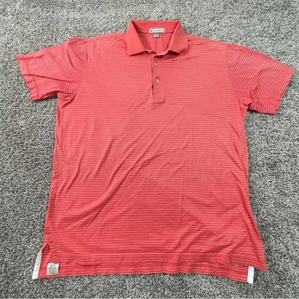 PETER MILLAR Men’s Orange Coral White Striped Short Sleeve Polo Shirt Size XL